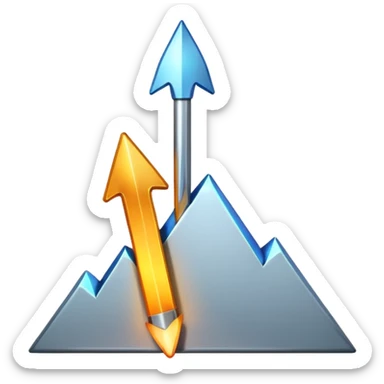 a bold upward arrow emerging from a glowing base, with metallic edges and bright highlight sticker