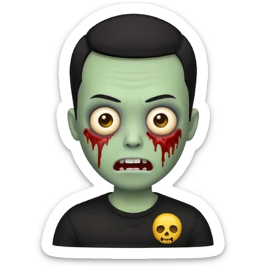 zombie emoji with buzz cut black hair and black t-shirt  sticker