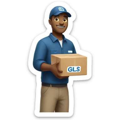 create me a parcel delivery person with the GLS logo on him sticker