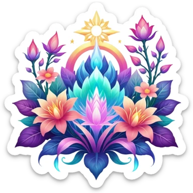 Epic divine legendary celestial flowery complex detailed iridescent gradients aesthetic-scenery-Decorations sticker