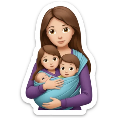 Pregnancy babywearing mom with long brown hair and with one baby and wrap  sticker