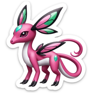Sparkly glittery feminine girly Magenta, black and white Meloetta-Flygon-Gorebyss-Salazzle-Pokémon-Fakémon-creature-fusion-hybrid sticker