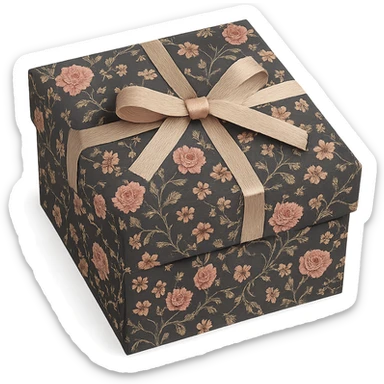 Elegant Rococo pale black pink ditsy floral gift box  , remove background sticker