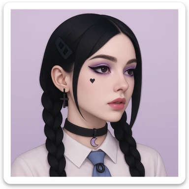 Make this pastel goth profile picture even more goth, keep it cute, expressive, and minimal, in the style of imagen-4-fast-KaUtLiSA10F. Enhance goth elements with pastel goth aesthetics, maintaining cuteness and expressiveness with minimalistic design. sticker