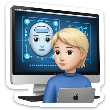 i want an emoje a person had completed his interview which is taken by Artificial interlligence in a computer sticker