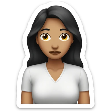 Woman with dark hair covering her eyes with hands and looking concerned sticker