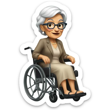A tattooed old woman with oversized glasses and in a wheelchair  sticker
