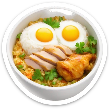 chicken thigh rice bowl with two eggs sticker