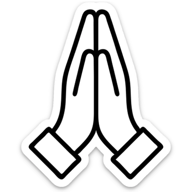 black outlined icon of praying hands with white fill, purely symbolic, no text sticker