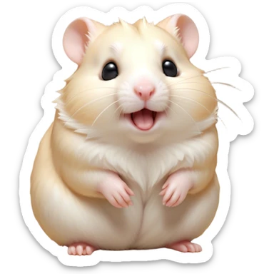 Cinematic Cute Yawning Cream Hamster Portrait Emoji, Head tilted slightly with a dramatic, wide-open yawn, showcasing a soft, pristine cream coat with tiny droopy ears, round dark eyes barely open in drowsy contentment, Simplified yet irresistibly adorable features, highly detailed, glowing with a soft, cozy glow, high shine, relaxed yet expressive, stylized with a touch of whimsy, bright and endearing, soft glowing outline, capturing the essence of a sleepy yet affectionate hamster, so drowsy it feels like it could stretch out of the screen and curl up for a nap! sticker