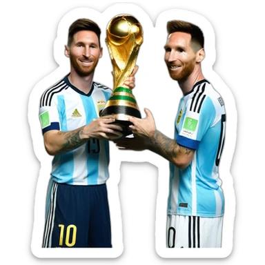 messi y rodrigo de paul con la copa del mundo sticker