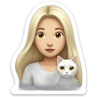 A girl with long dark hair and a white cat on her right shoulder sticker