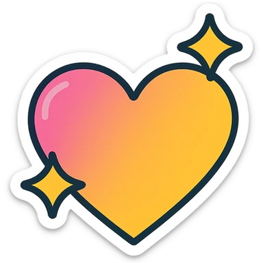 modern icon style gradient heart icon, clean lines, gradient with sparkles, no text sticker