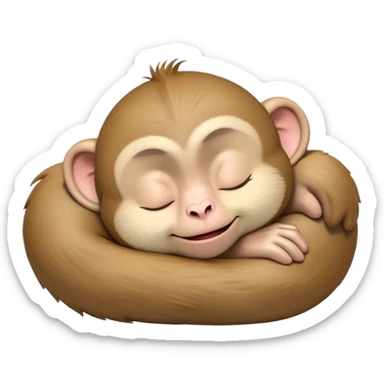 Meme-Worthy cute Sleeping Macaque Portrait Emoji, Head resting peacefully with a contented smile, showcasing soft, downy fur and eyes gently closed in serene slumber, Simplified yet comically adorable features, highly detailed, glowing with a soft, drowsy glow, high shine, relaxed and utterly lovable, stylized with an air of playful laziness, bright and heartwarming, soft glowing outline, capturing the essence of a sleeping macaque that feels destined to become the next viral icon of adorable rest! sticker