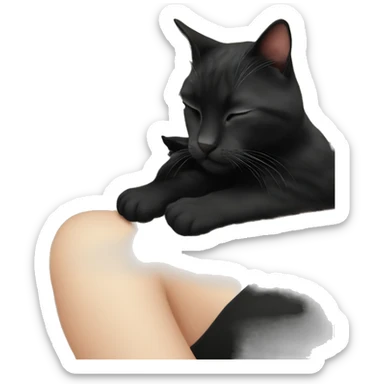 White girl with blonde hair sleeping with black kitty sticker