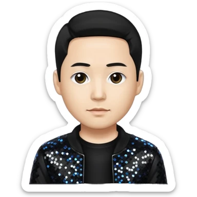 Joe Hahn from Linkin Park with black hair, light skin, black sequin outfit sticker