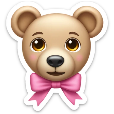 Light Beige teddy bear eyes wearing a pink bow on its right ear sticker