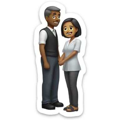 Man waving behind bowing woman sticker