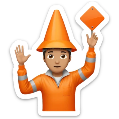 orange traffic cone man dancing with sign in his hand saying “stop using ai” sticker