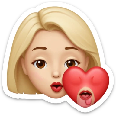 A cute circular blowing a smooch kiss with heart and little bite on the lower lip sticker