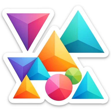  colorful geometric shapes (like a triangle, pentagon, and circle) slightly overlayed with angles and r sticker