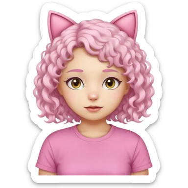 girl with white curly hair and cat ears wearing pink tshirt sticker