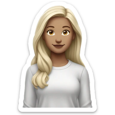white raced, blonde hair with middle part, girl, long sleeve white lululemon shirt,  grey sweat pants  sticker