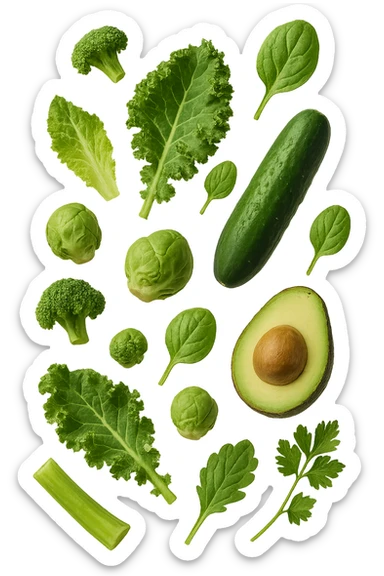 varie verdure verdi fluttuano in aria e cadono verticalmente, IPERREALISTICA 4K sticker