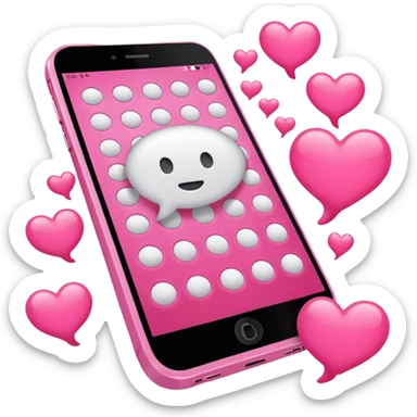 A pink phone screen showing infinite message bubbles popping up, all with heart emojis, representing constant, unrelenting thoughts. sticker