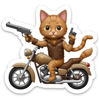Cat on a mother cycle shooting a gun in the air sticker