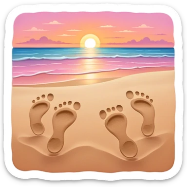 beach sunset. Two sets of footprints—one small, the other larger childhood self and inner child sticker