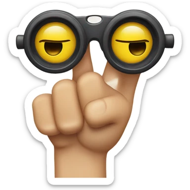 An emoji making a gesture by forming circles with both thumbs and index fingers, placing them around the eyes like binoculars sticker