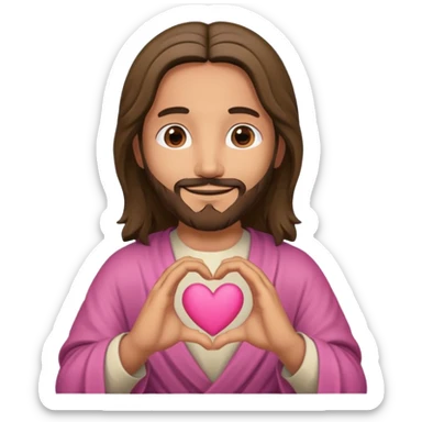 Jesus holding his hands together to make a pink heart sticker