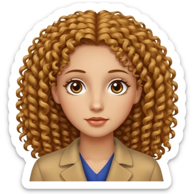 Can you create a woman with curly hair, but not too voluminous, with a wheat-colored complexion, hazel eyes, long and well-defined facial features, and tall? sticker