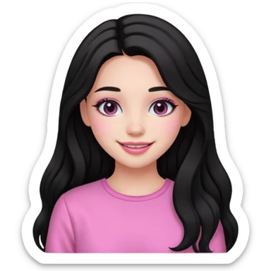 Girl with black and long hair with aesthetic clothes and with aesthetic makeup with a smile yes but with pink clothes sticker