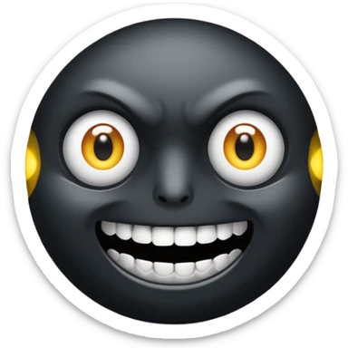 An all black scene with two blowing white eyes and teeth sticker
