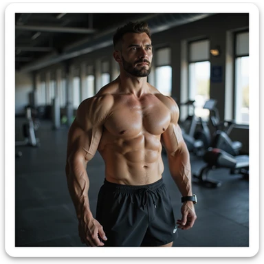 Uomo che si allena in palestra, esegue affondi con manubri, abbigliamento sportivo, fisico atletico, atmosfera motivazionale, dettagli iperrealistici 4K, ambiente moderno da palestra. sticker