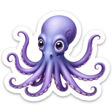 Cinematic Comical Baby Octopus Portrait Emoji, Tentacles slightly flared in a playful, exaggerated gesture, featuring a light blue-purple, rounded body with dramatically wide, hilariously expressive eyes full of surprise and innocent mischief, Simplified yet hilariously endearing features, highly detailed, glowing with a soft oceanic radiance, high shine, dramatic yet lovable, stylized with a dash of whimsical underwater mischief, soft glowing outline, capturing the essence of a delightfully silly little octopus that looks like it just made a clumsy, adorable mistake! sticker