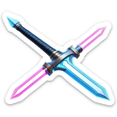 Clash of Clans aesthetic: Cinematic heroic Laser halo Sword Emoji, rendered in a 3D vector-style similar to standard emojis with minimal shading and bold, simplified shapes. A compact, vibrant energy blade with a neon-hued, glowing edge and futuristic hilt, softly glowing with a radiant cosmic charm. Simplified yet unmistakably iconic, highly detailed and consistent, glowing with a soft pulsating brilliance and high shine. Stylized with a touch of interstellar elegance and a soft glowing outline, capturing the essence of a legendary energy blade with a friendly, playful manner! sticker