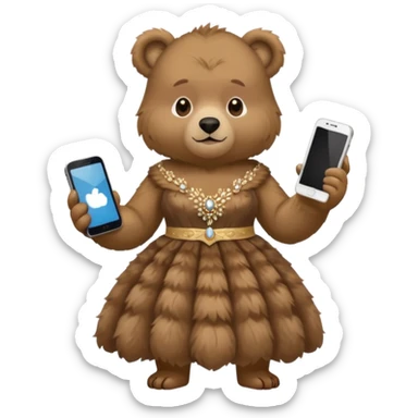 russia bear with custome dress and smartphone sticker