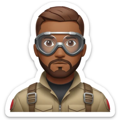 sam wilson with very short, neatly cropped and a well-groomed beard that connects to his mustache,  wear sleek, red-tinted tactical goggles fit snugly from captain america: civil war sticker