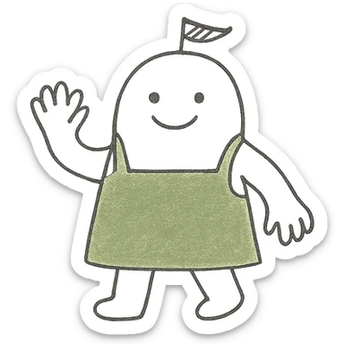 The mascot should be dressed in green clothing typical for grocery store employees sticker
