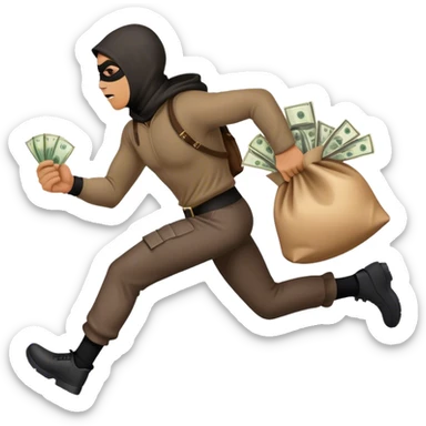 Robber, holding a bag money, side view, male, running away sticker