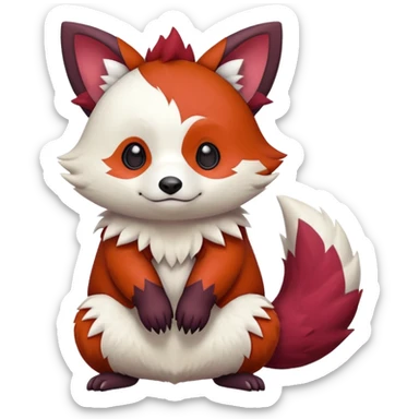 Red, brown, black, white, yellow, Zangoose-Cacomistl-Red-Panda-Rattata-Skitty-marsupial-Noibat-Purrloin-Fakemon-hybrid-creature (full body) sticker