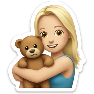 blonde woman hugs a cute teddy bear sticker