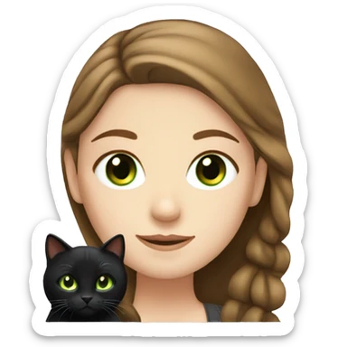 a pretty white girl with brown hair and a black cat with green eyes sticker