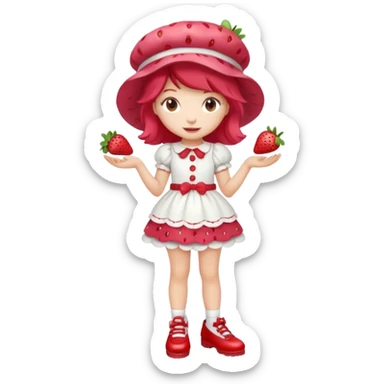 pretty and cute modern  strawberry shortcake full body with red shoes emoji without strawberries sticker