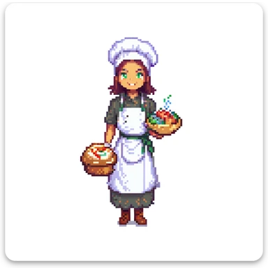 Portrait of a transcendent baker with shifting forms and layered outfits from different realities, glowing with epic energy, skeuomorphism style sticker