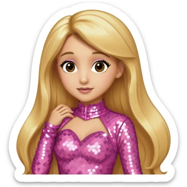 Ariana Grande with long golden blonde hair,  pink sequin outfit sticker