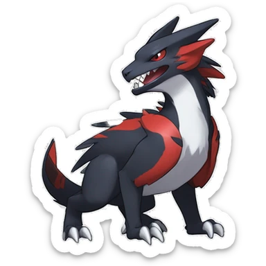 Black Cool Edgy Anthro Noivern-Nargacuga-Silvally-Sergal-Garchomp-Fakémon  with White and Red Edgy markings sticker